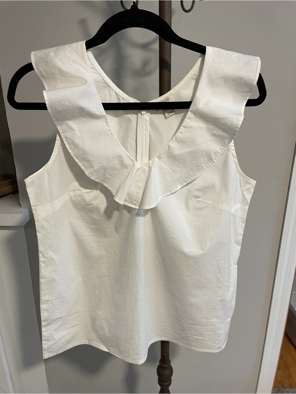 J. Crew White Sleeveless Ruffle Collar Camisole